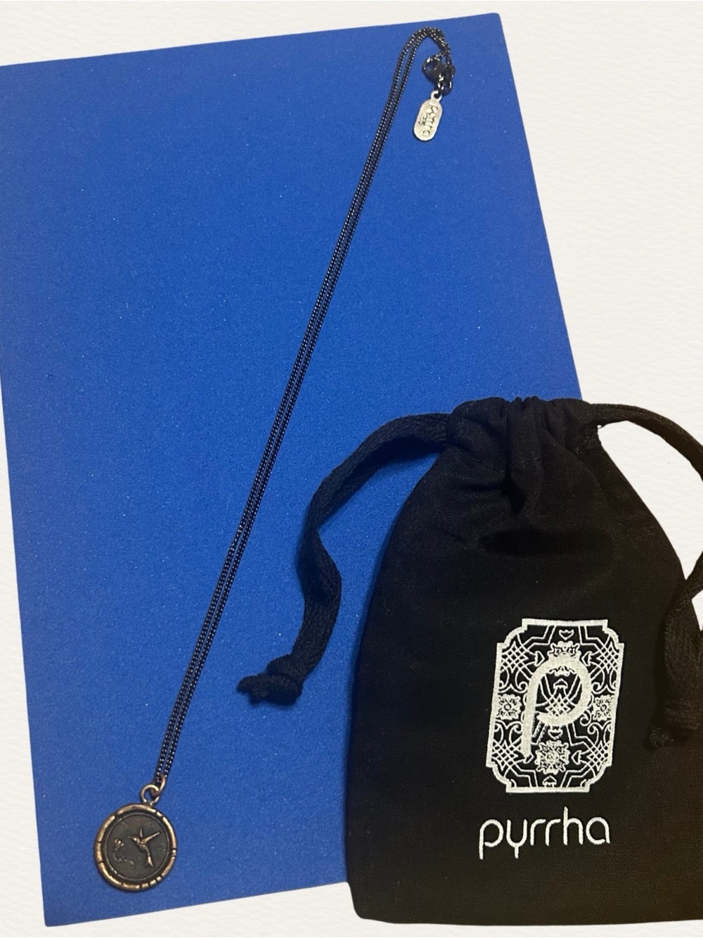 Pyrrha - Hummingbird Talisman (Bronze) and Black Sterling Silver Chain